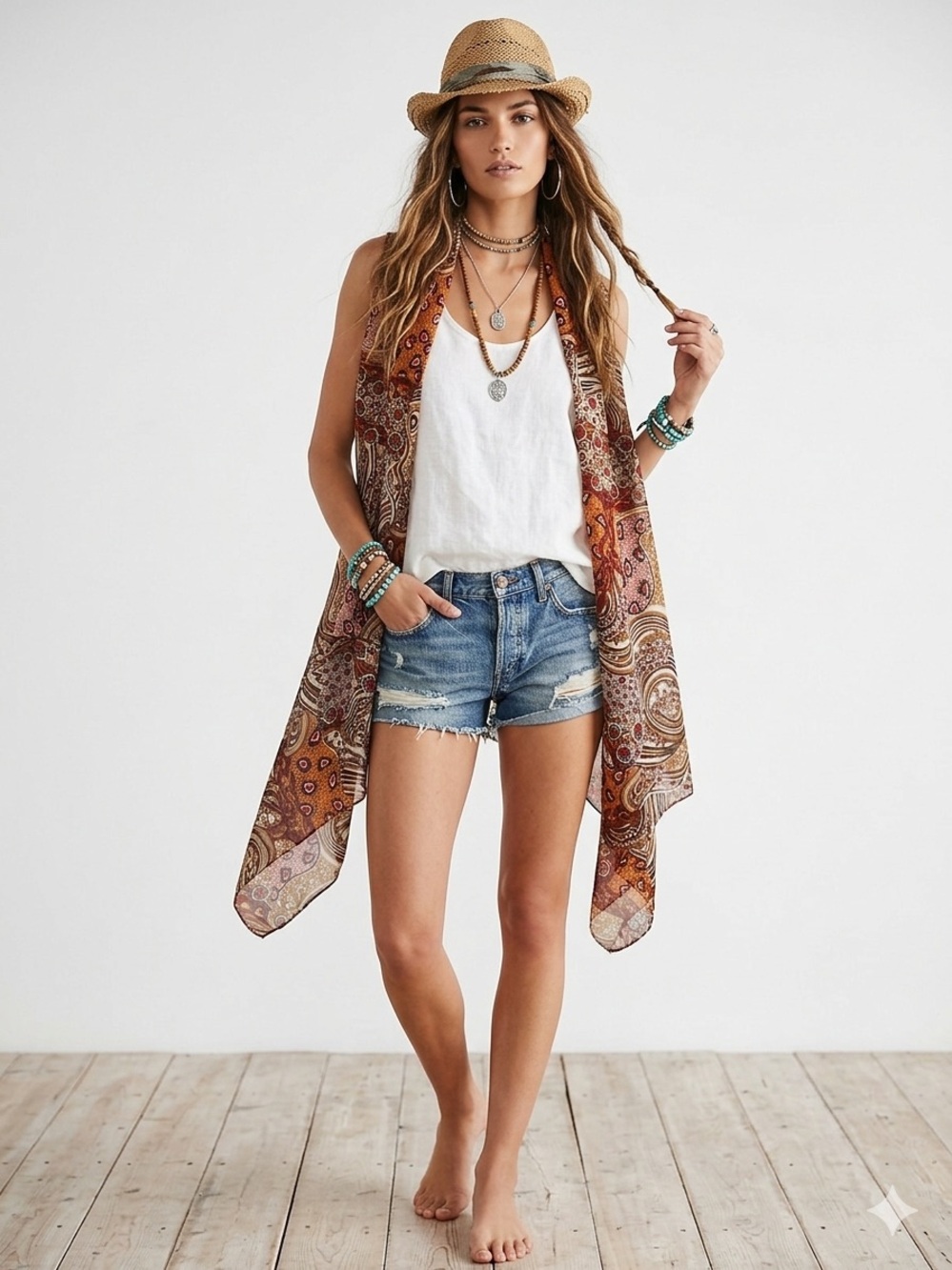 Vintage Accents Sheer Paisley Open-Front Duster in Brown & Rust